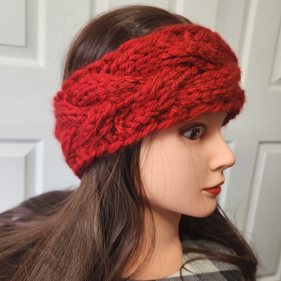 KNITTED BRAID HEADBAND ONE SIZE ADULT. RED. NEW EARWARMER - Picture 6 of 8
